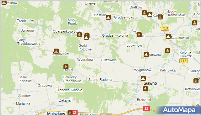 mapa Olszowiec gmina Sławno, Olszowiec gmina Sławno na mapie Targeo