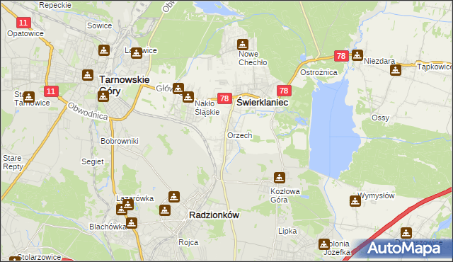 mapa Orzech, Orzech na mapie Targeo