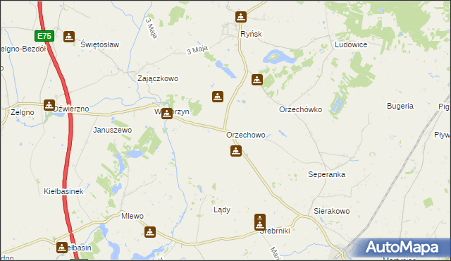 mapa Orzechowo gmina Ryńsk, Orzechowo gmina Ryńsk na mapie Targeo