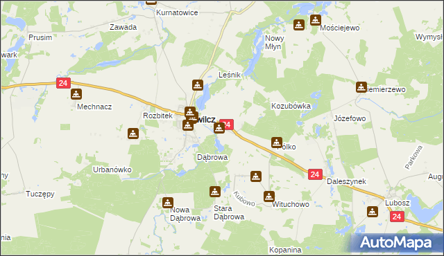 mapa Orzeszkowo gmina Kwilcz, Orzeszkowo gmina Kwilcz na mapie Targeo