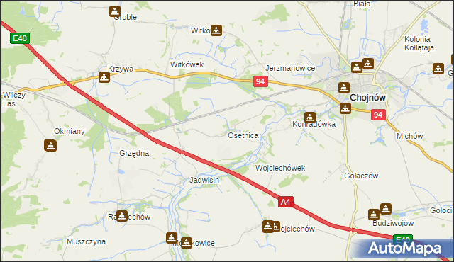 mapa Osetnica, Osetnica na mapie Targeo