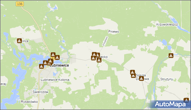 mapa Osiecko gmina Bledzew, Osiecko gmina Bledzew na mapie Targeo
