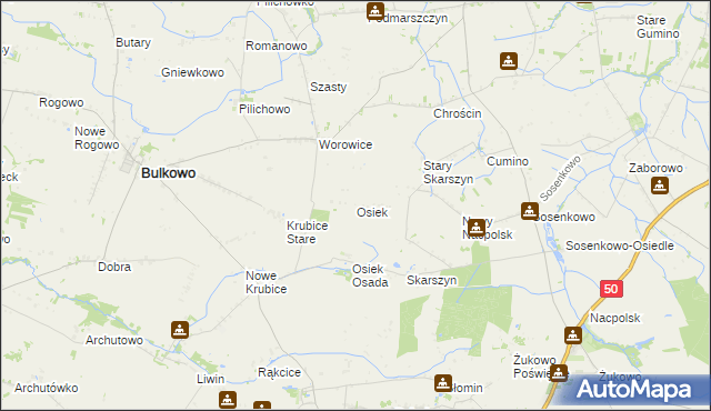 mapa Osiek gmina Bulkowo, Osiek gmina Bulkowo na mapie Targeo