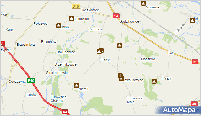 mapa Osiek gmina Oława, Osiek gmina Oława na mapie Targeo