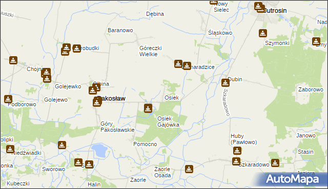 mapa Osiek gmina Pakosław, Osiek gmina Pakosław na mapie Targeo