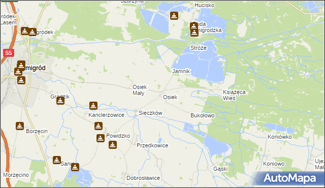 mapa Osiek gmina Żmigród, Osiek gmina Żmigród na mapie Targeo