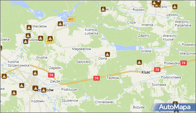 mapa Osina gmina Kluki, Osina gmina Kluki na mapie Targeo