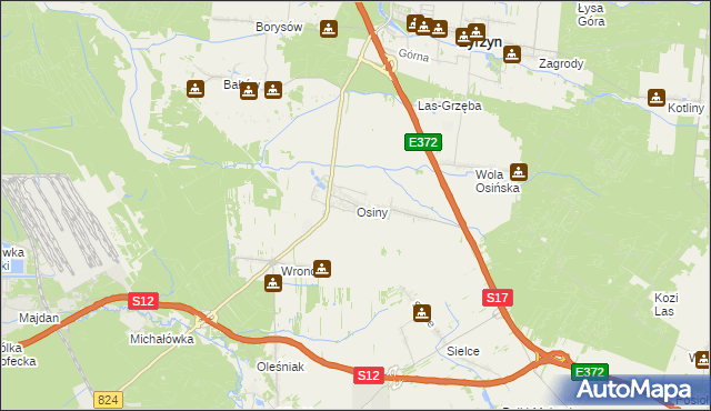 mapa Osiny gmina Żyrzyn, Osiny gmina Żyrzyn na mapie Targeo