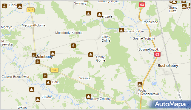 mapa Osiny Górne, Osiny Górne na mapie Targeo