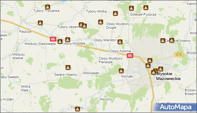 mapa Osipy-Wydziory Pierwsze, Osipy-Wydziory Pierwsze na mapie Targeo
