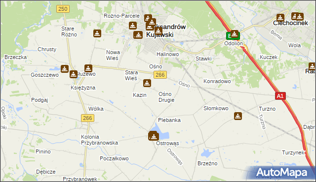 mapa Ośno Drugie, Ośno Drugie na mapie Targeo