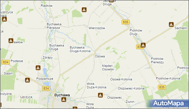 mapa Osowa gmina Bychawa, Osowa gmina Bychawa na mapie Targeo