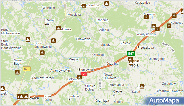 mapa Osowiec gmina Żabia Wola, Osowiec gmina Żabia Wola na mapie Targeo