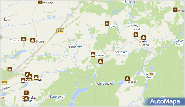 mapa Osowiec gmina Zakrzewo, Osowiec gmina Zakrzewo na mapie Targeo