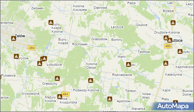 mapa Ostoja gmina Zelów, Ostoja gmina Zelów na mapie Targeo