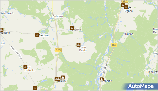 mapa Ostre Bardo gmina Połczyn-Zdrój, Ostre Bardo gmina Połczyn-Zdrój na mapie Targeo