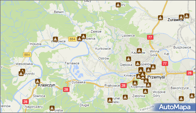 mapa Ostrów gmina Przemyśl, Ostrów gmina Przemyśl na mapie Targeo