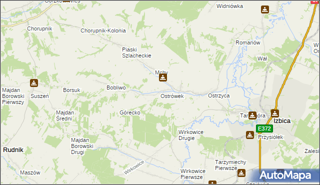 mapa Ostrówek gmina Izbica, Ostrówek gmina Izbica na mapie Targeo