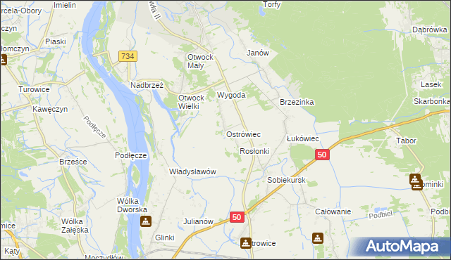 mapa Ostrówiec gmina Karczew, Ostrówiec gmina Karczew na mapie Targeo