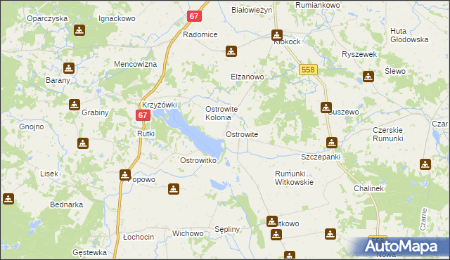 mapa Ostrowite gmina Lipno, Ostrowite gmina Lipno na mapie Targeo