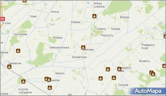 mapa Ostrówki gmina Wohyń, Ostrówki gmina Wohyń na mapie Targeo