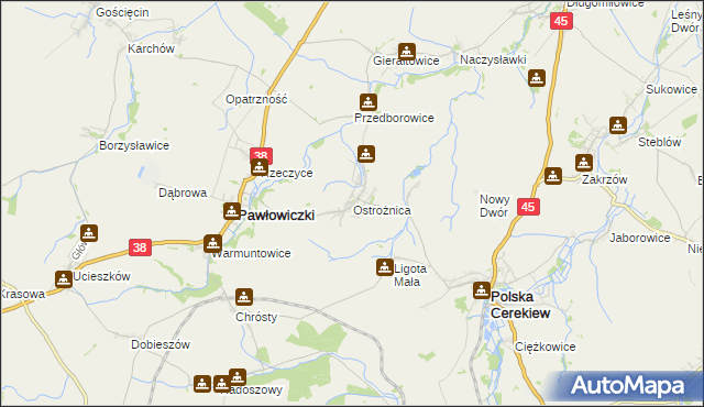 mapa Ostrożnica, Ostrożnica na mapie Targeo