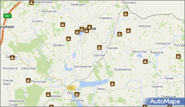 mapa Oszkinie, Oszkinie na mapie Targeo