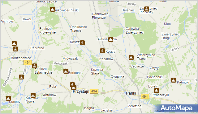 mapa Pacanów gmina Panki, Pacanów gmina Panki na mapie Targeo