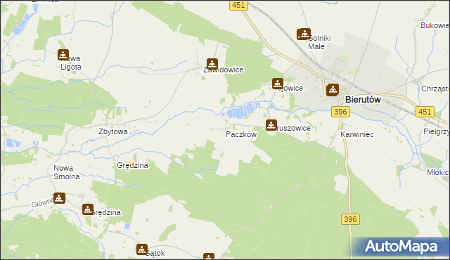 mapa Paczków gmina Bierutów, Paczków gmina Bierutów na mapie Targeo