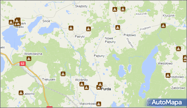 mapa Pajtuny gmina Purda, Pajtuny gmina Purda na mapie Targeo