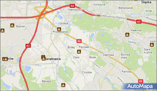 mapa Paniówki, Paniówki na mapie Targeo