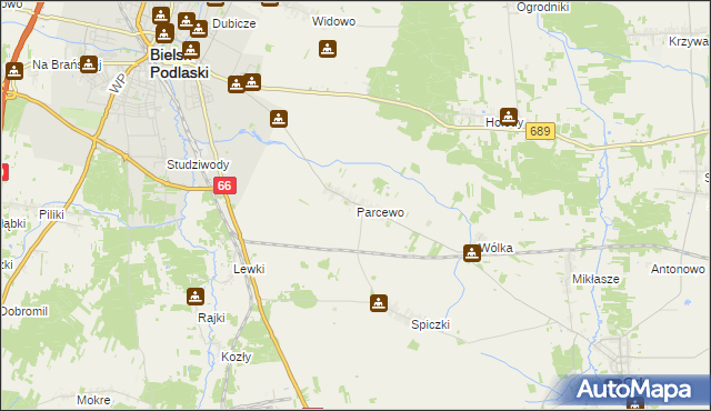 mapa Parcewo gmina Bielsk Podlaski, Parcewo gmina Bielsk Podlaski na mapie Targeo