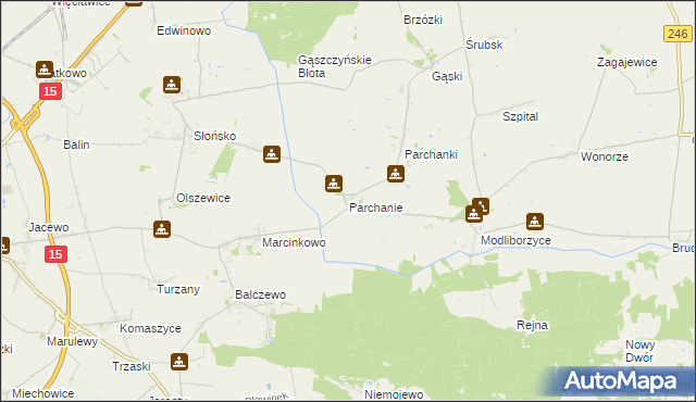 mapa Parchanie, Parchanie na mapie Targeo