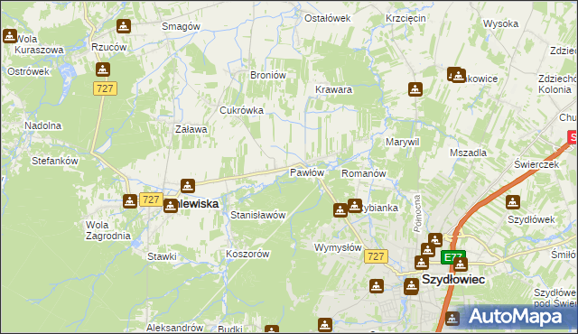 mapa Pawłów gmina Chlewiska, Pawłów gmina Chlewiska na mapie Targeo