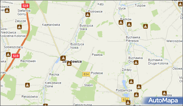 mapa Pawłów gmina Strzyżewice, Pawłów gmina Strzyżewice na mapie Targeo