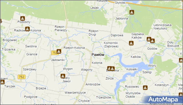 mapa Pawłów powiat starachowicki, Pawłów powiat starachowicki na mapie Targeo