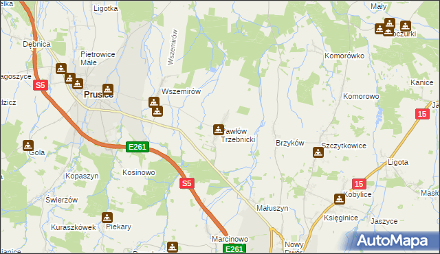 mapa Pawłów Trzebnicki, Pawłów Trzebnicki na mapie Targeo