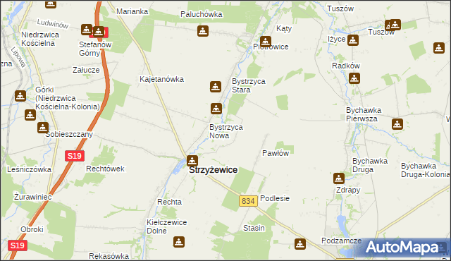 mapa Pawłówek gmina Strzyżewice, Pawłówek gmina Strzyżewice na mapie Targeo