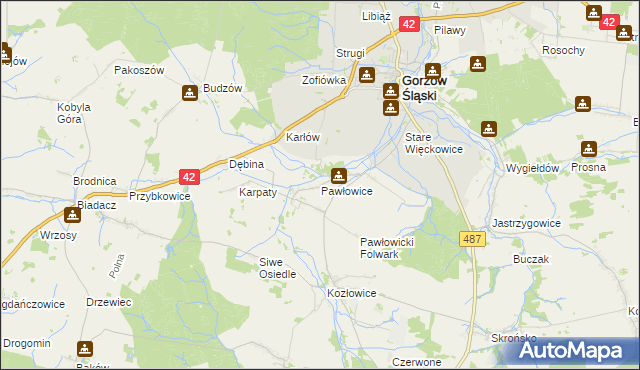 mapa Pawłowice gmina Gorzów Śląski, Pawłowice gmina Gorzów Śląski na mapie Targeo