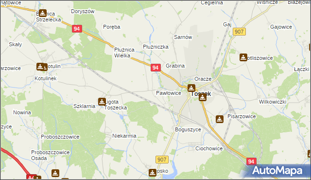 mapa Pawłowice gmina Toszek, Pawłowice gmina Toszek na mapie Targeo