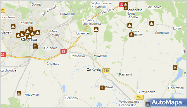 mapa Pawłowo gmina Chojnice, Pawłowo gmina Chojnice na mapie Targeo