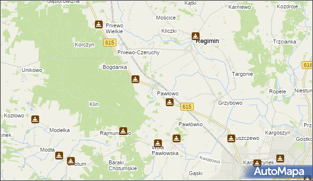 mapa Pawłowo gmina Regimin, Pawłowo gmina Regimin na mapie Targeo