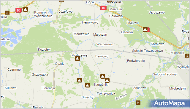 mapa Pawłowo gmina Sierpc, Pawłowo gmina Sierpc na mapie Targeo