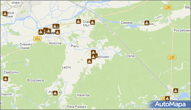 mapa Pęckowo gmina Drawsko, Pęckowo gmina Drawsko na mapie Targeo