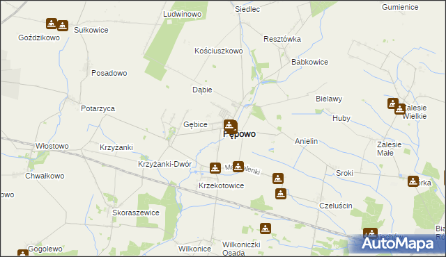 mapa Pępowo powiat gostyński, Pępowo powiat gostyński na mapie Targeo