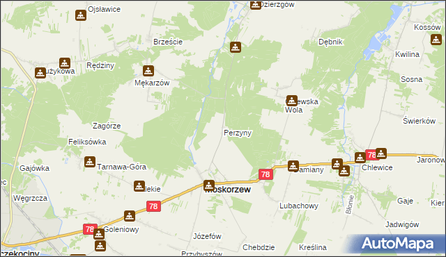 mapa Perzyny gmina Moskorzew, Perzyny gmina Moskorzew na mapie Targeo