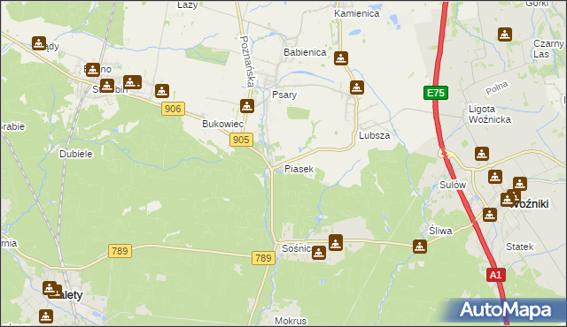 mapa Piasek gmina Woźniki, Piasek gmina Woźniki na mapie Targeo