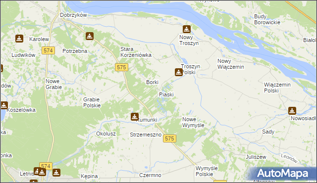 mapa Piaski gmina Gąbin, Piaski gmina Gąbin na mapie Targeo