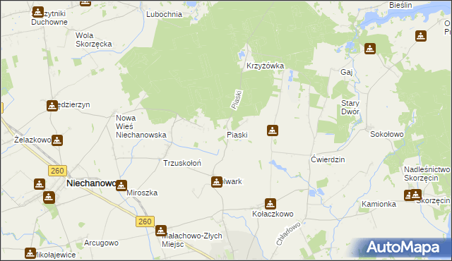mapa Piaski gmina Witkowo, Piaski gmina Witkowo na mapie Targeo