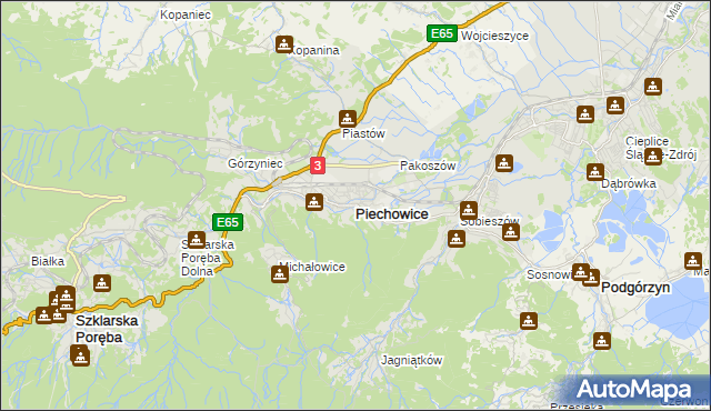 mapa Piechowice powiat jeleniogórski, Piechowice powiat jeleniogórski na mapie Targeo